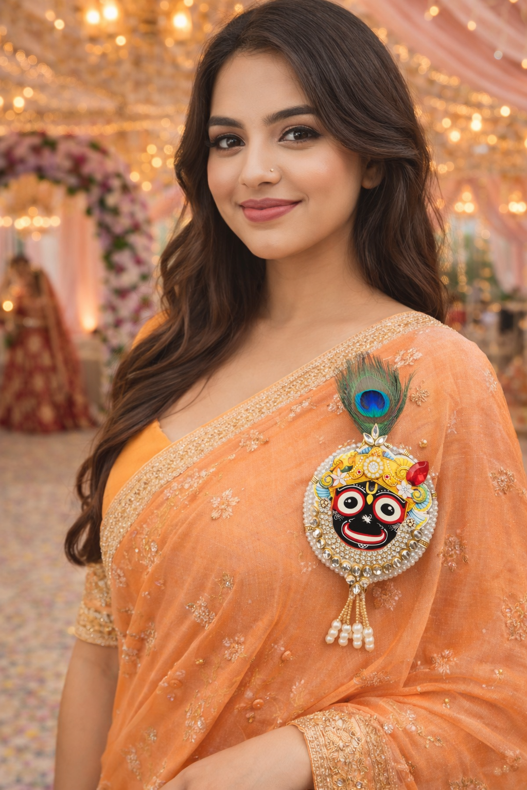 Designer Lord Jagannath Brooch with Pearl and Stone Embellishment