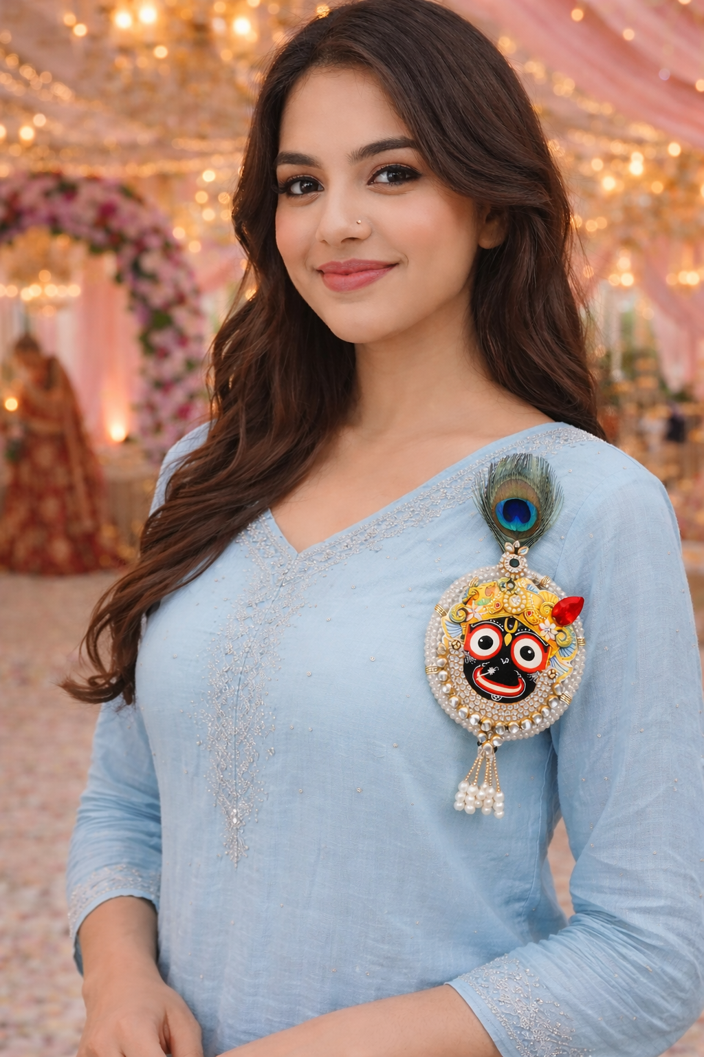 Designer Lord Jagannath Brooch with Pearl and Stone Embellishment