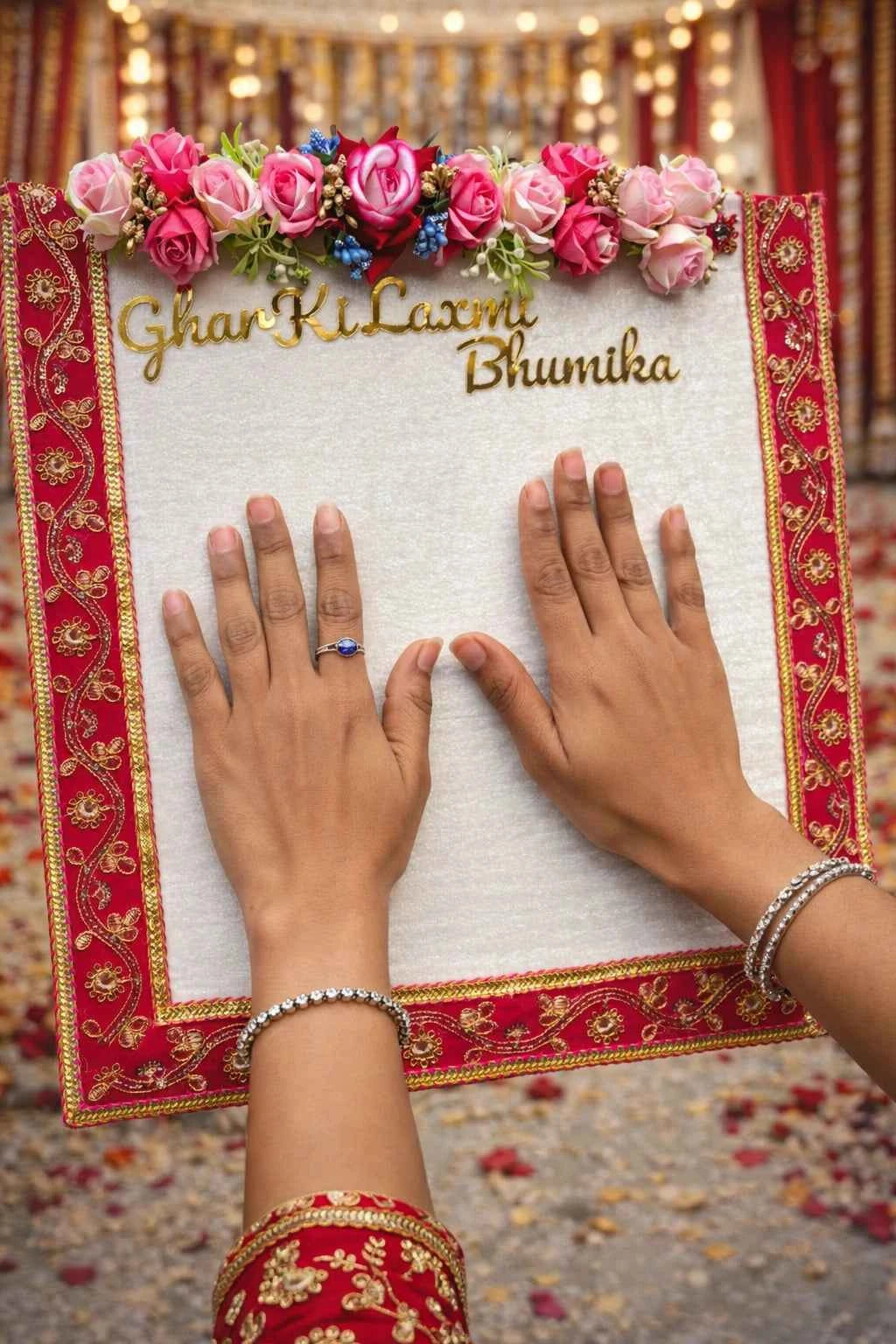 Customized Hand Foot Print Bridal Welcome Plate for Wedding Rituals