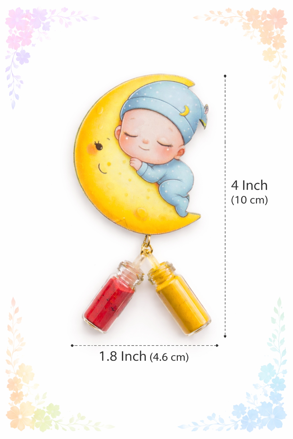 Sleeping Baby on Moon Cutout with Haldi Kumkum – Baby Shower Return Gift