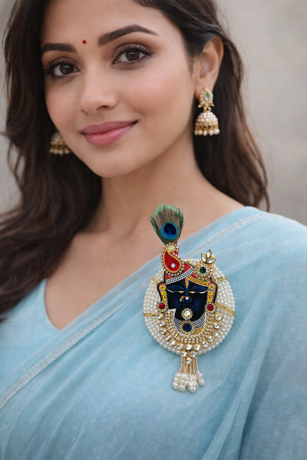 Shrinathji Brooch with Pearl & Kundan Work for Pooja and Festive Wear