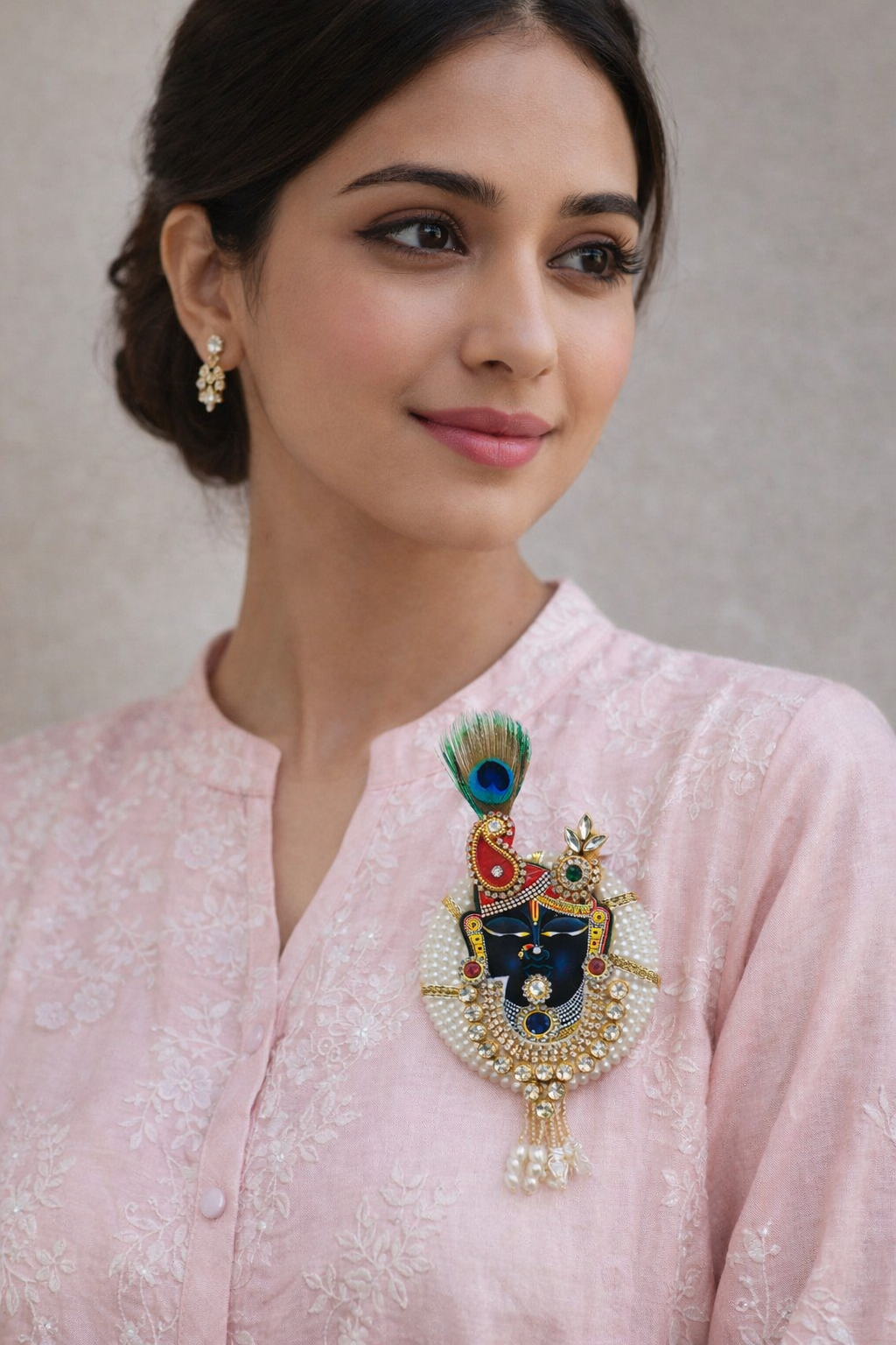 Shrinathji Brooch with Pearl & Kundan Work for Pooja and Festive Wear