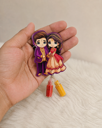 Cute Wedding Couple Haldi Kumkum Return Gift with Sindoor & Haldi Bottles