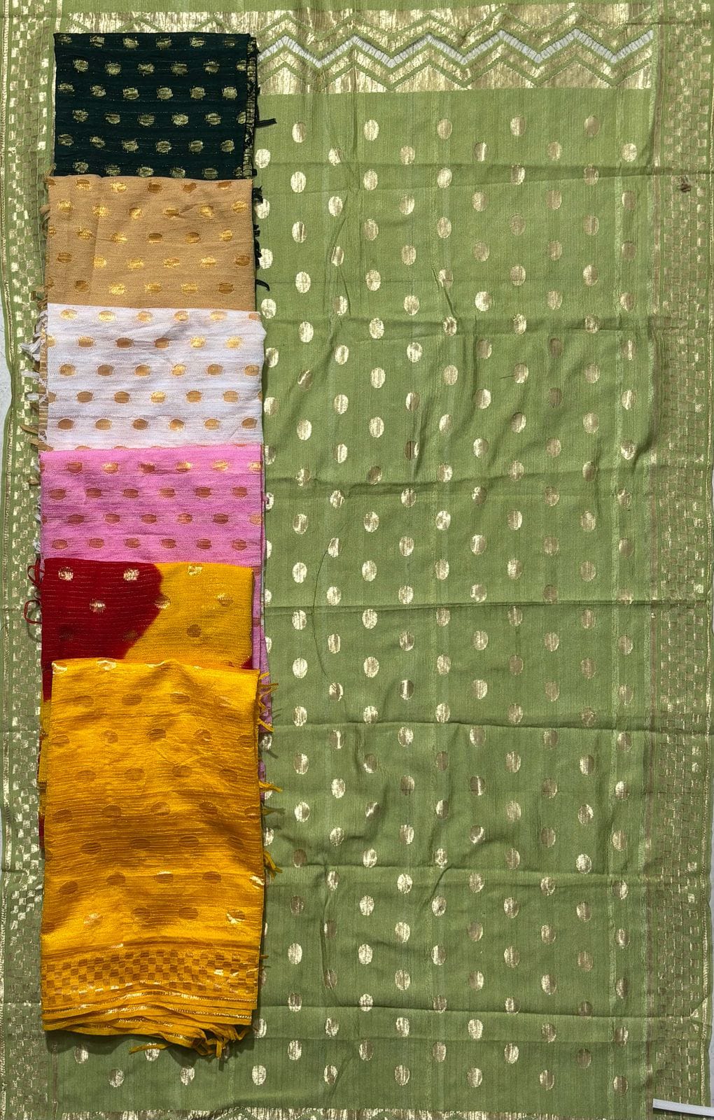 Classic ethnic chunari dupatta with gold butti used for Indian wedding and pooja ceremonies