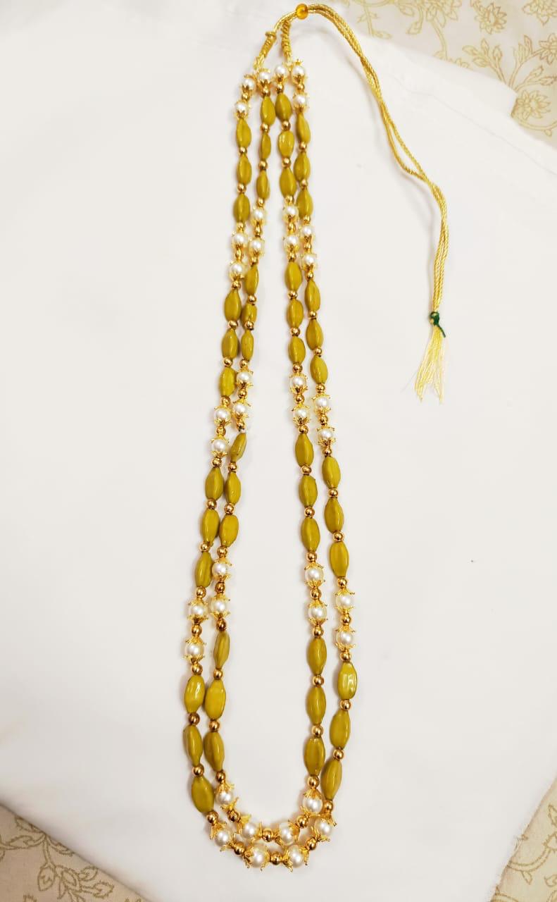 Royal Pearl and Green Bead Mala for Wedding & Pooja