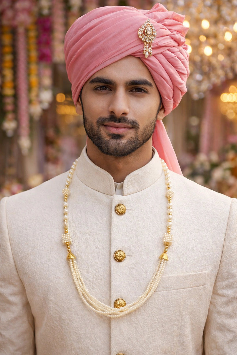 Classic royal pearl necklace for men traditional outfit