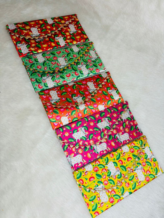 cloth satin pichwai cow print cash envelope for wedding puja and festive gifting