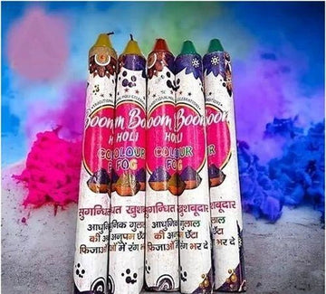 Color fog powder creating vibrant clouds during Holi celebration outdoors