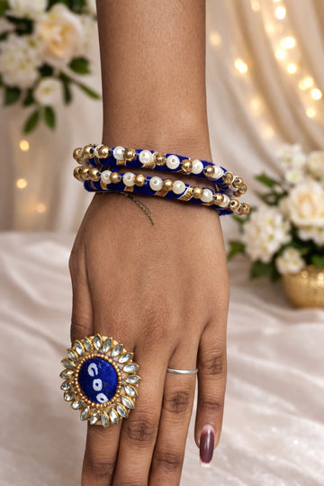 Colorful Bandhani fabric bangle and matching ring combo designed for Indian wedding favors, haldi and mehndi return gifts