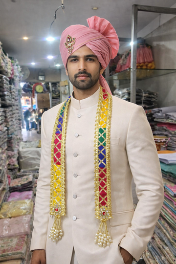 Colorful wedding welcome sash for groom and family