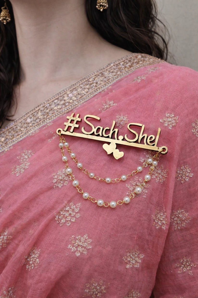 Bride Groom Customized Hashtag Brooch for wedding outfits