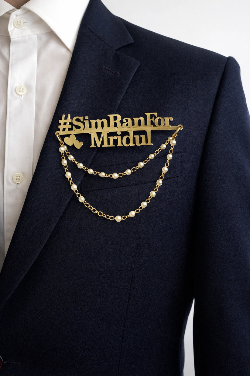 Personalized groom brooch name badge for wedding outfit accessory