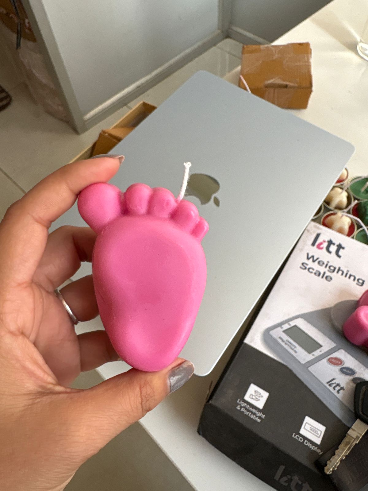 Cute baby foot shape candle for nursery decor and baby gifting