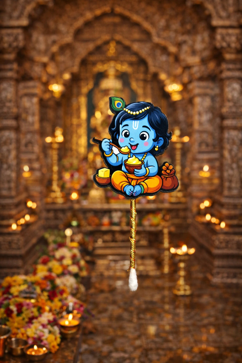 Cute Bal Krishna tilak stick used for applying roli and chawal during pooja rituals