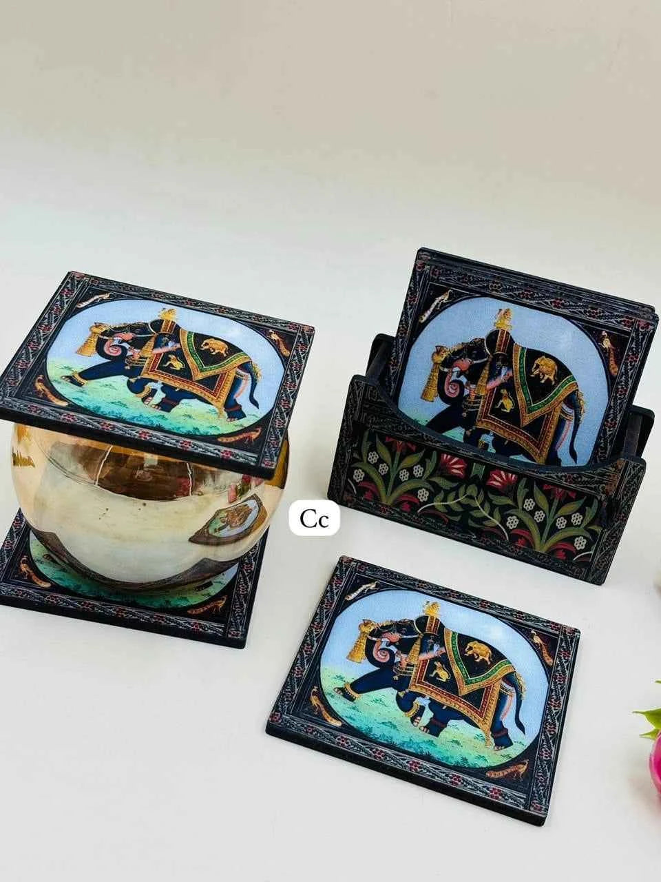 Elephant Design Coasters Set of 6  for Dining Table and Office Desk