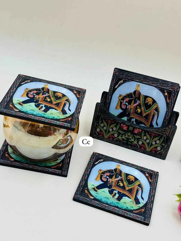 Elephant Design Coasters Set of 6  for Dining Table and Office Desk
