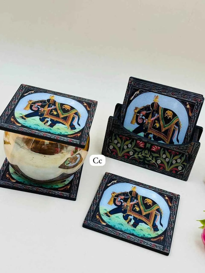 Elephant Design Coasters Set of 6  for Dining Table and Office Desk