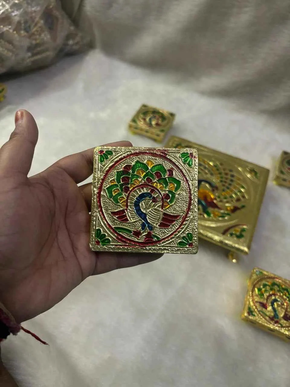 Traditional Golden Pooja Choki for Ganesh and Lakshmi Idol