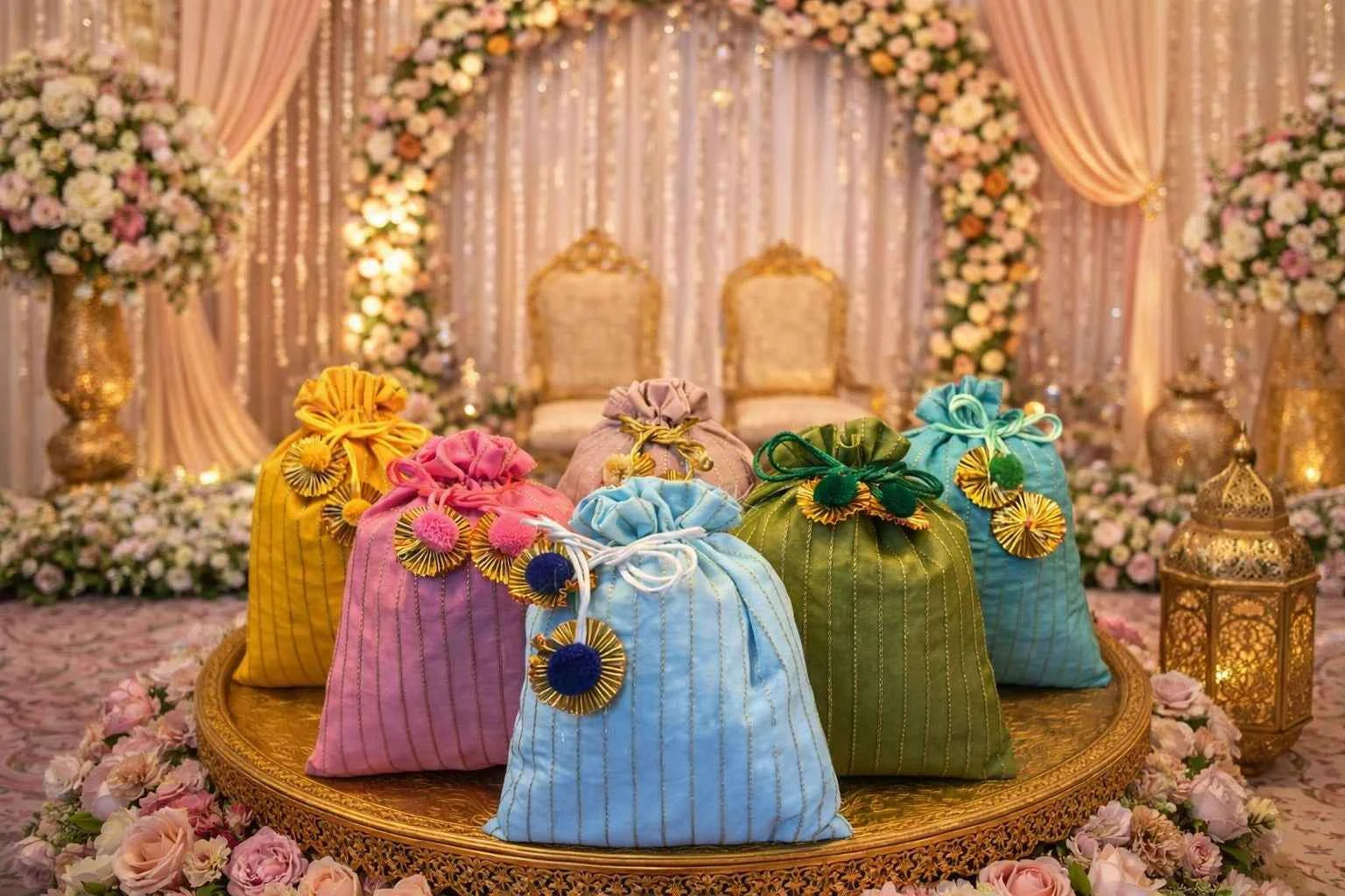 Elegant 8x10 designer potli bag used for dry fruits, jewelry packaging and festive gift hampers