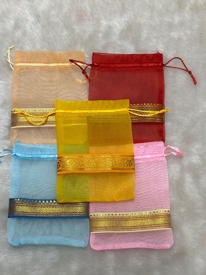 Handmade Banarasi organza potli bag for bridal trousseau, return gifts, and ethnic celebrations