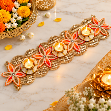 Designer Diwali tea light holder table runner for festive home and dining table decoration