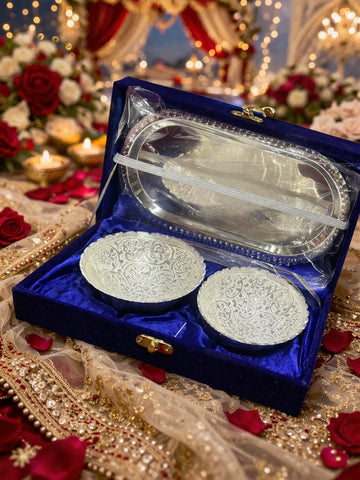 Designer German silver bowl set for wedding gifting and pooja use