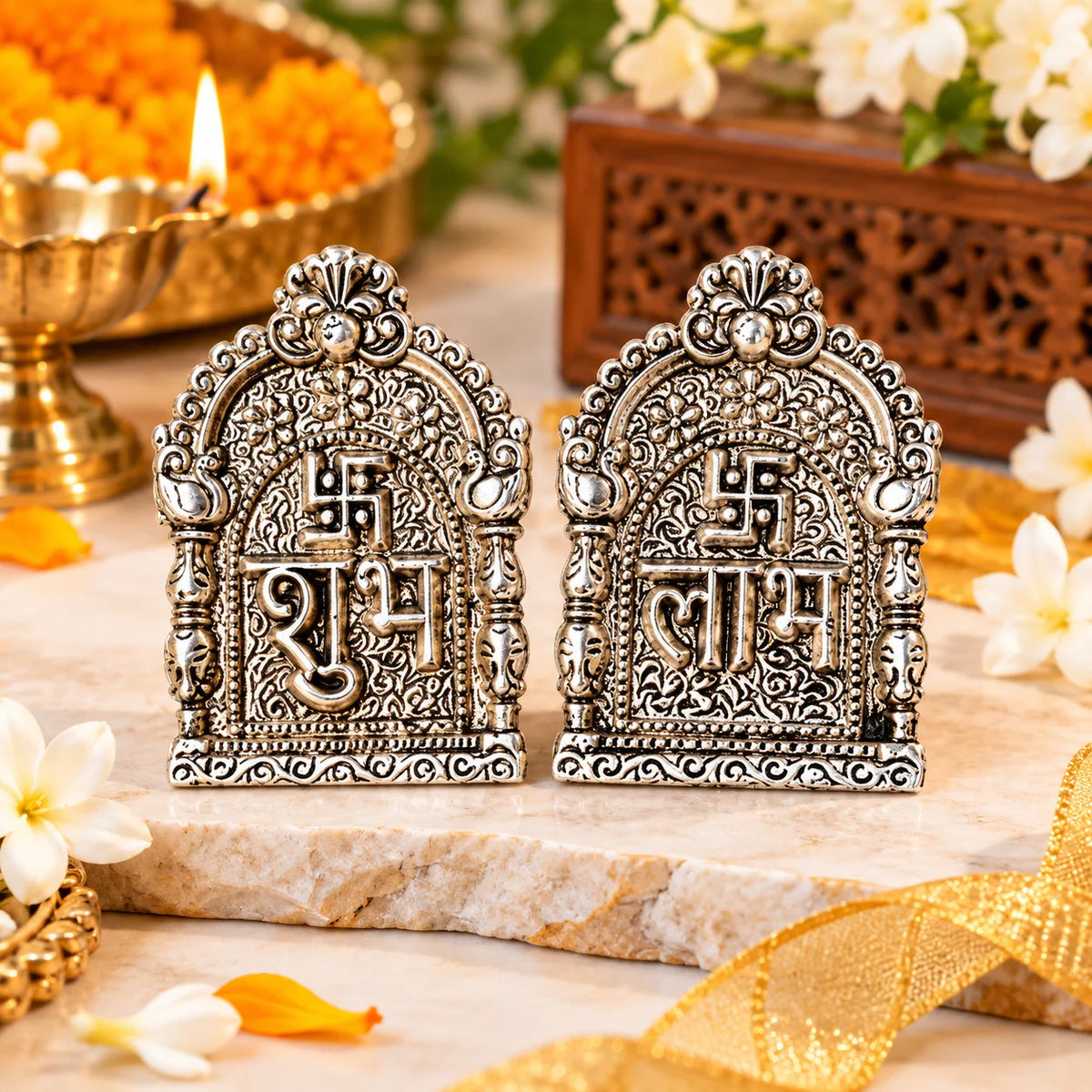 Designer German Silver Shubh Labh hanging for Diwali home, office and shop decoration