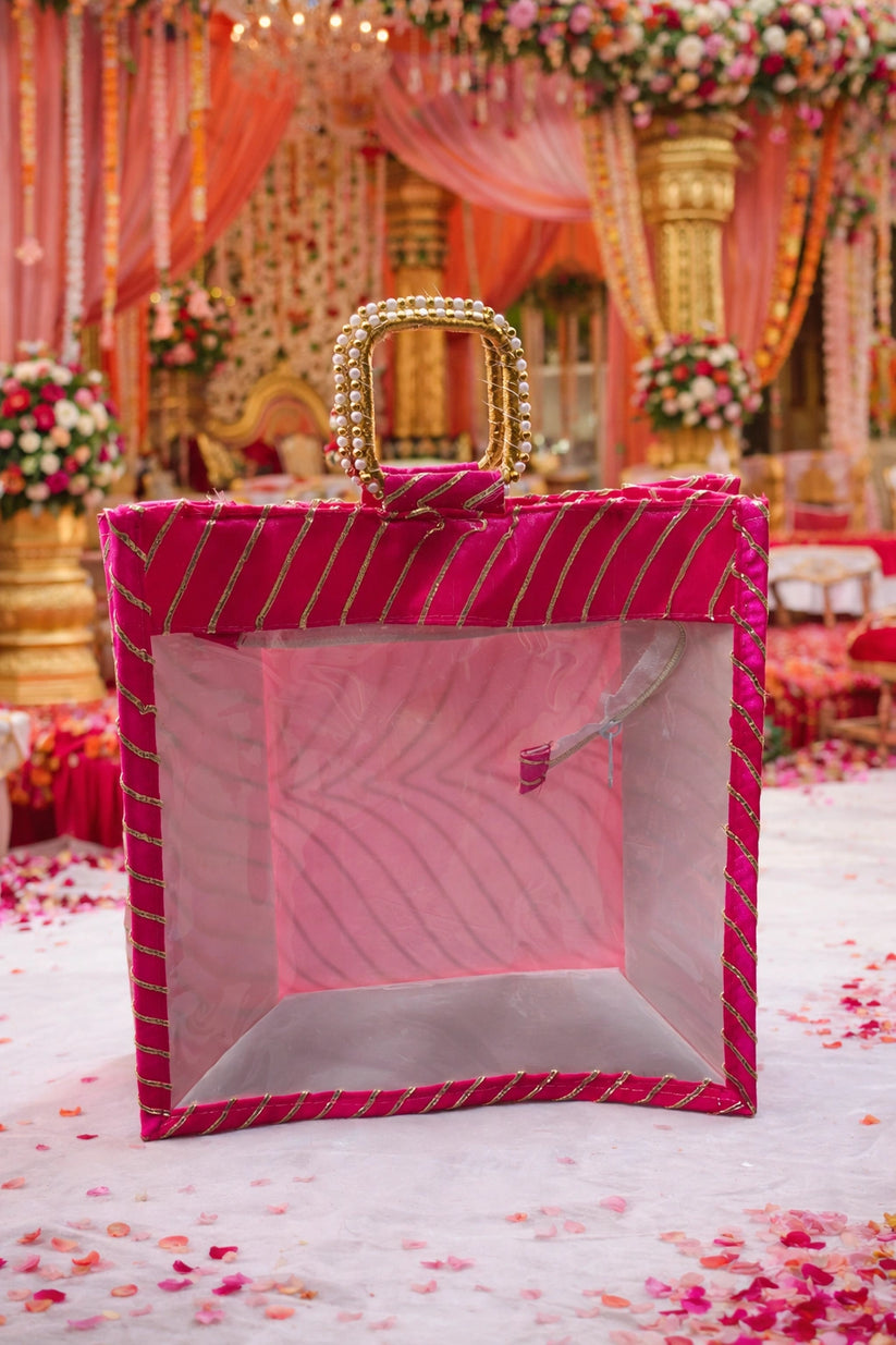Handmade designer potli bag with gota work embroidery for women, ideal for weddings and festive occasions