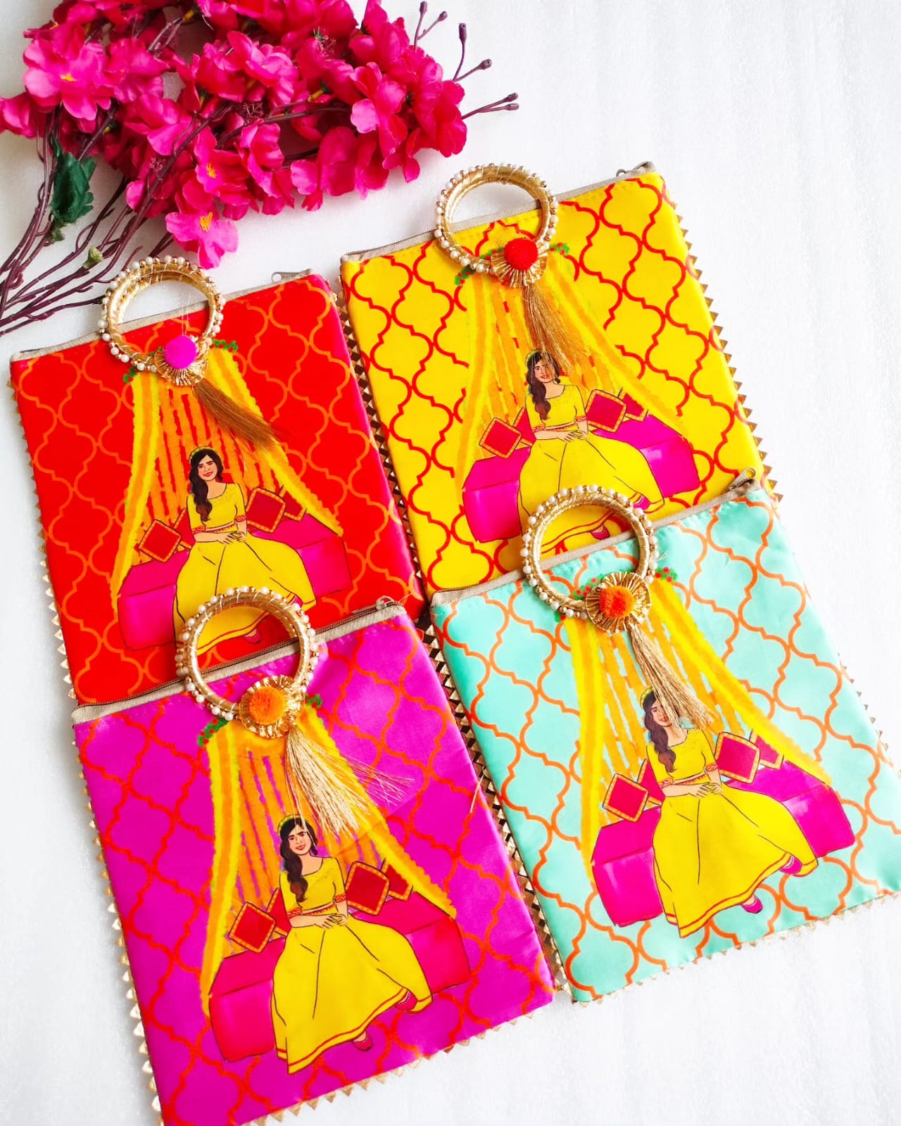 Elegant haldi mehndi ceremony handbag for bride, perfect for wedding functions and return gifts