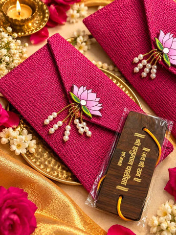 Designer Jute Envelope with Hanuman Chalisa | Religious Return Gift for Pooja, Wedding & Festive Occasions