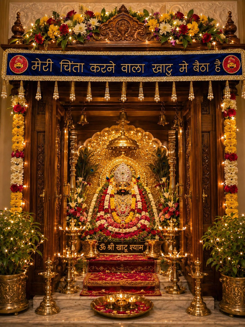 Khatu Shyam mandir bandarwal with decorative pearl latkan hanging for temple entrance