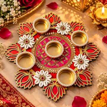 Designer Lotus Diya Rangoli with Tealight Holders | Diwali Decor ( 1 Piece )