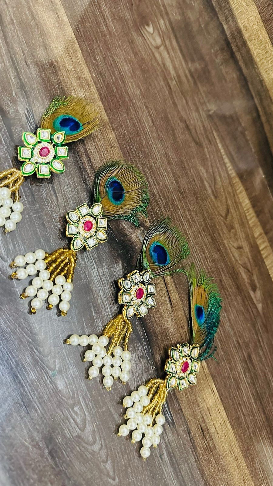Peacock feather design kundan brooch for sherwani and blazer