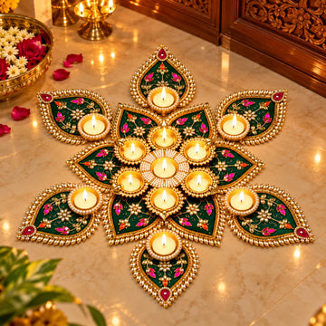 Designer peacock rangoli tealight holder for Diwali, pooja and festive home decoration