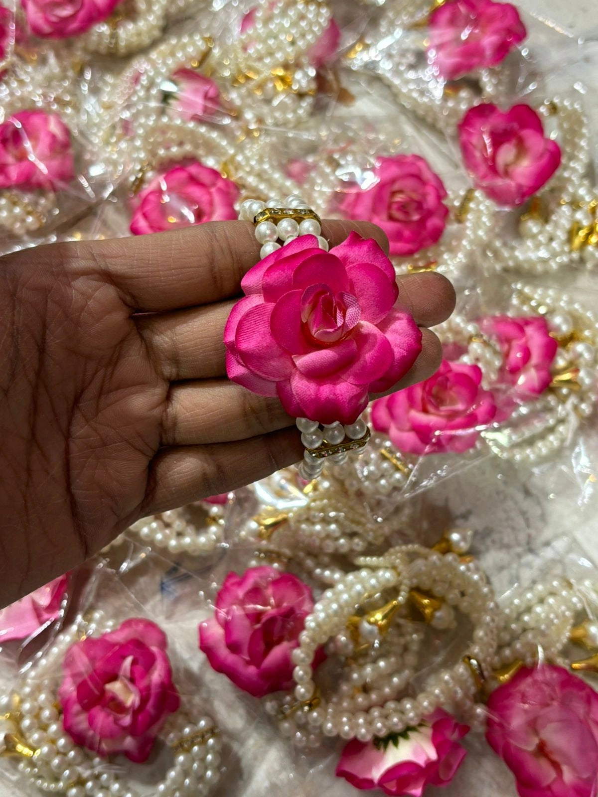 Beautiful designer bracelet with pearl floral design, perfect for traditional outfits, weddings, and festive occasions