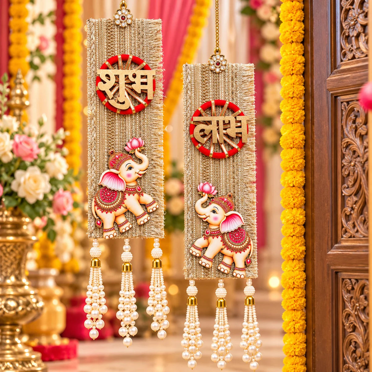 Designer Shubh Labh hanging pair for Diwali door, pooja room and home entrance decoration