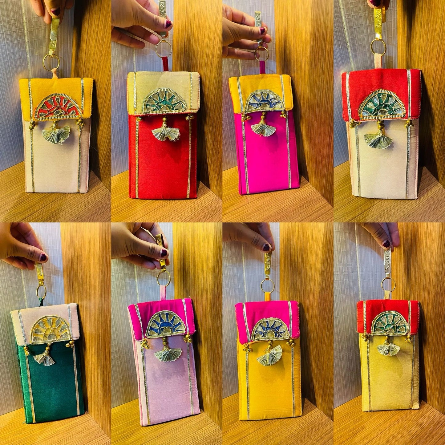 designer silk mobile holder pouch for puja and festive ceremonies