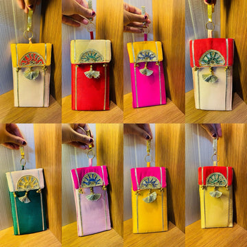 designer silk mobile holder pouch for puja and festive ceremonies