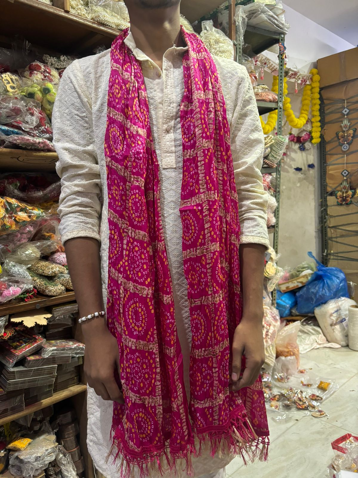 Elegant swagat dupatta for wedding barat in soft chinnon fabric
