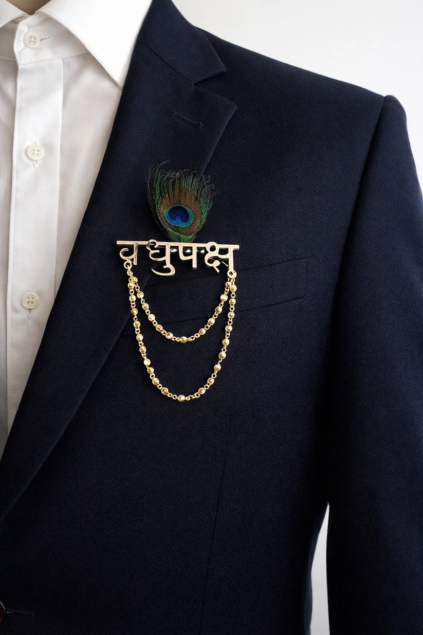 Designer Vadhupaksh brooch used in Indian wedding rituals to identify bride’s family members during the ceremony.