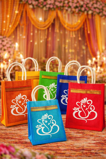 Eco-friendly jute bag with Lord Ganesha print, perfect for return gifts and festive shopping