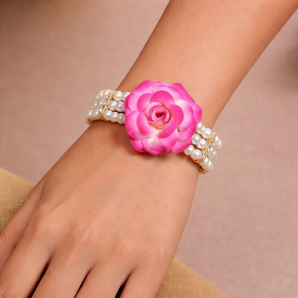 Elegant pearl flower bracelet for women, stylish accessory for ethnic and modern fashion looks