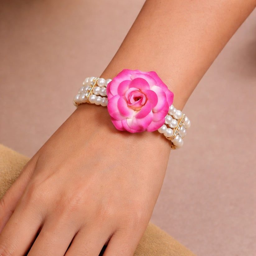 Elegant pearl flower bracelet for women, stylish accessory for ethnic and modern fashion looks
