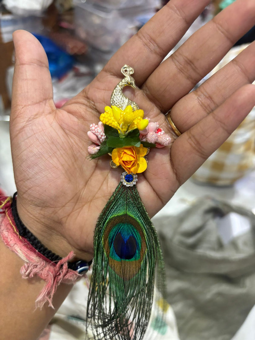Designer peacock feather flower brooch for ethnic outfits