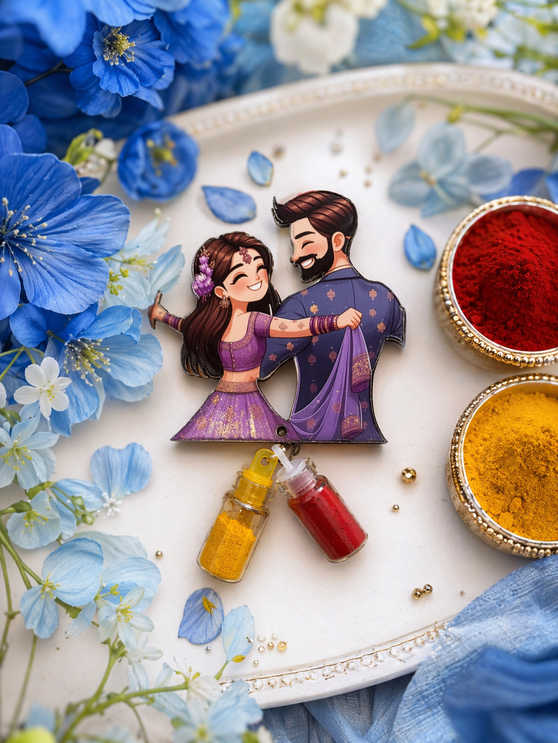 Traditional Couple Theme Haldi Kumkum Set for Ceremonies