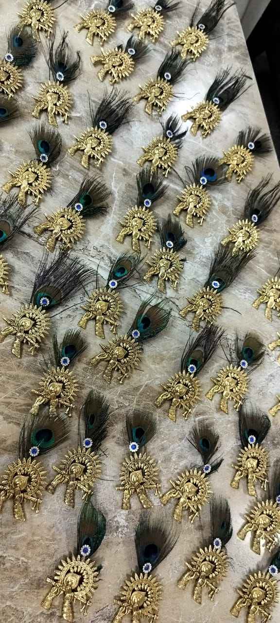 Designer Krishna peacock feather brooch for festive wear
