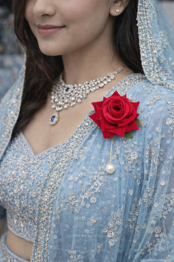 Red floral rose lapel pin for men’s blazer and suit