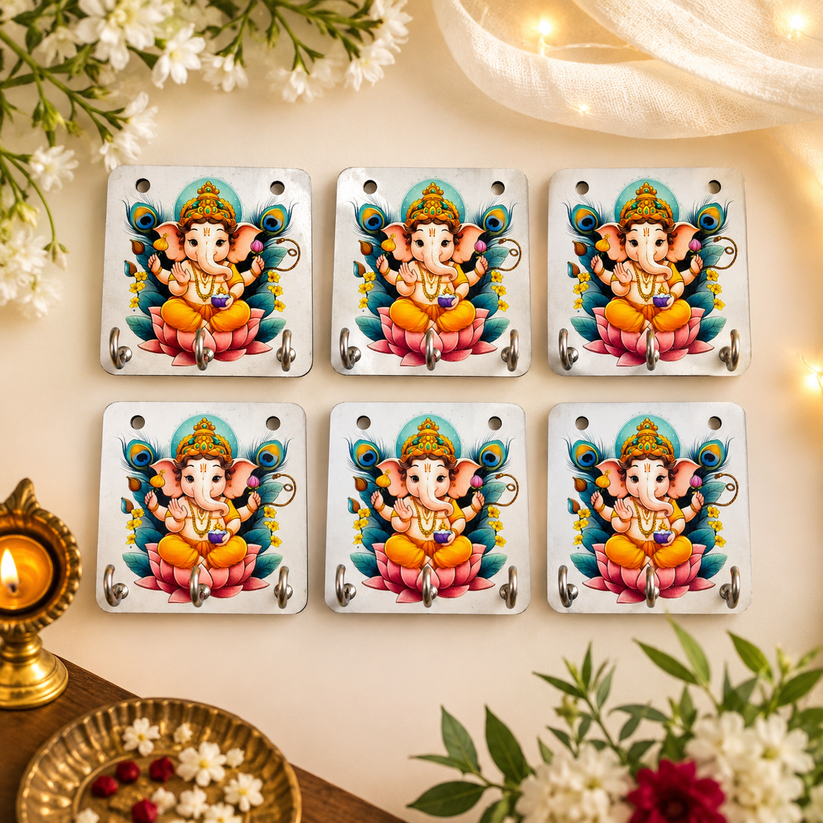 Ganesh Ji key holder with 3 hooks, decorative wall mounted key hanger for home, office and pooja room