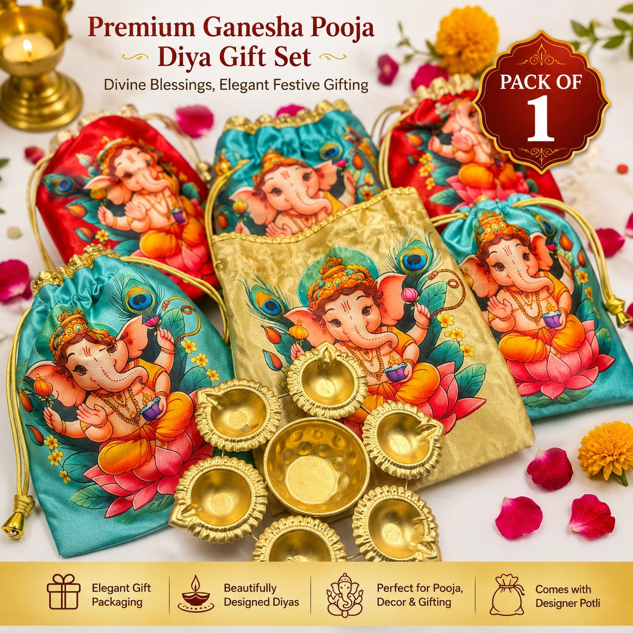Ganesh Ji potli with decorative urli gift set for Ganesh Chaturthi pooja and festive return gifting
