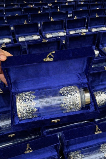 Designer German silver bottle with glass inside velvet gift box